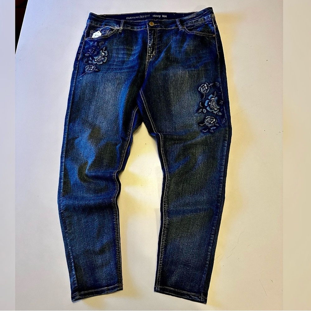 Avenue Denim Embroidered Blue Rose Skinny Jeans